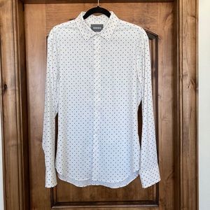 New Tech Button Down Shirt - White Floral Blue Dot